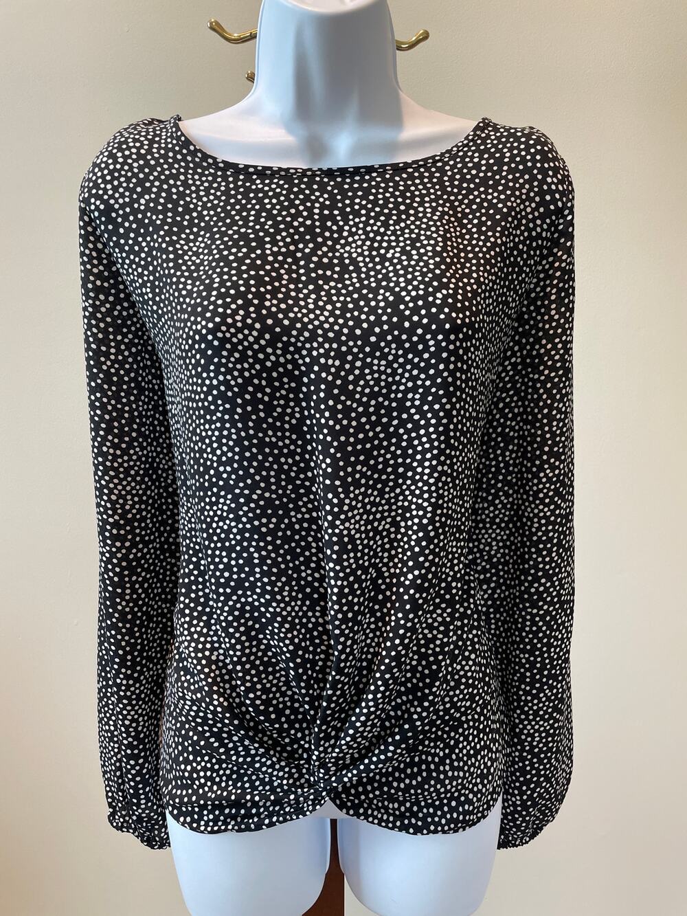 LOFT Polka Dot Knot‑Front Top Size M Black White